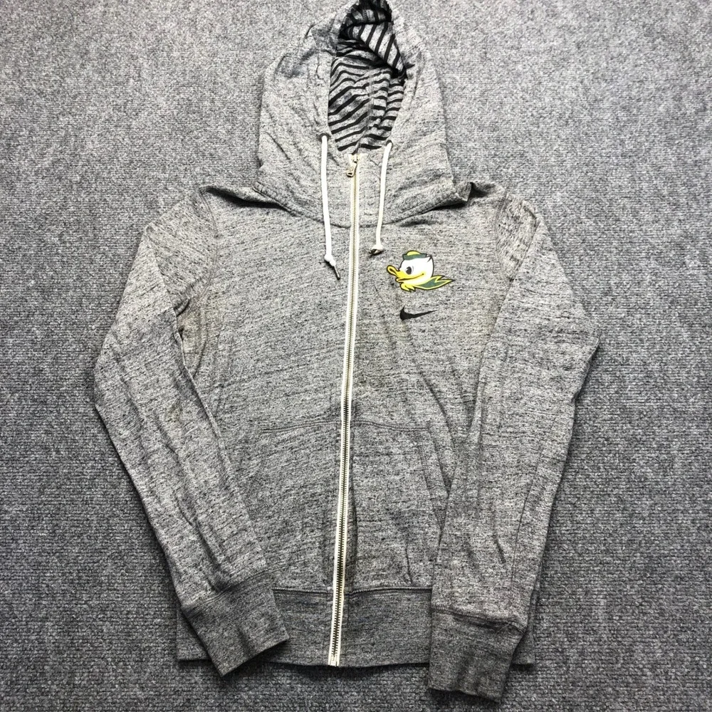 Nike Oregon Ducks Women Small Gray Full Zip Hoodie Puddles Mascot Lightweight